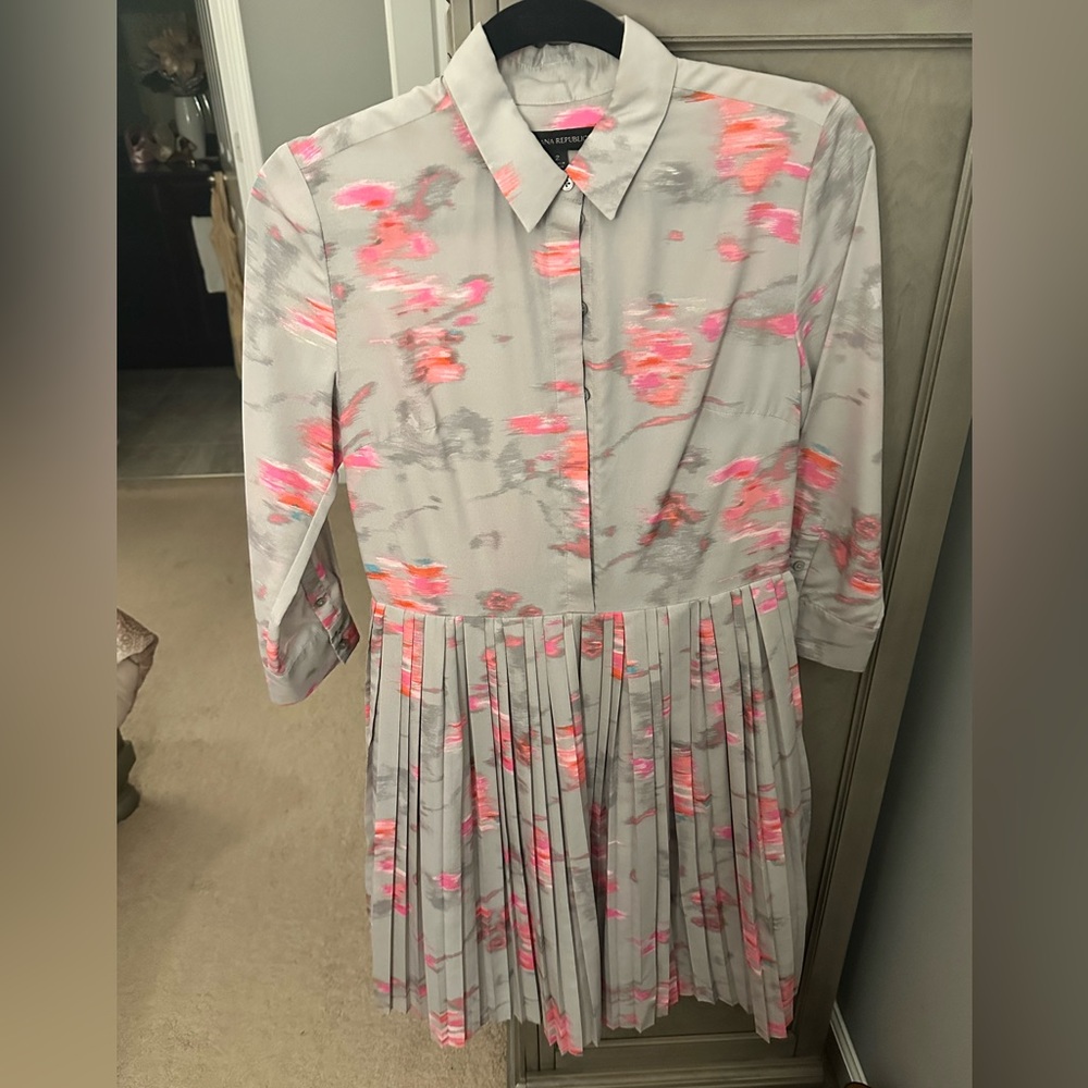 Banana Republic Floral Silk Pleated Midi Dress Sz 2
